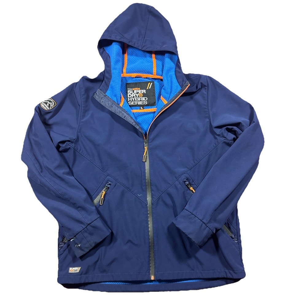 Superdry Hybrid Series Jacket Mens 3XL Blue Hooded Full Zip *Flaws*